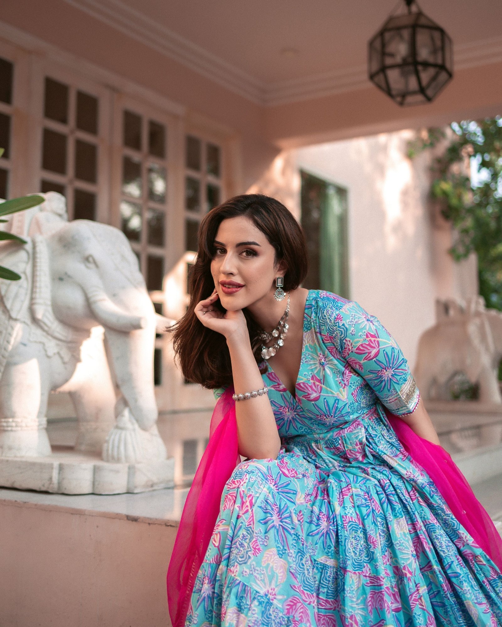 Blue Cotton Angrakha Suit Set with Gota Work and Organza Dupatta - Image 7