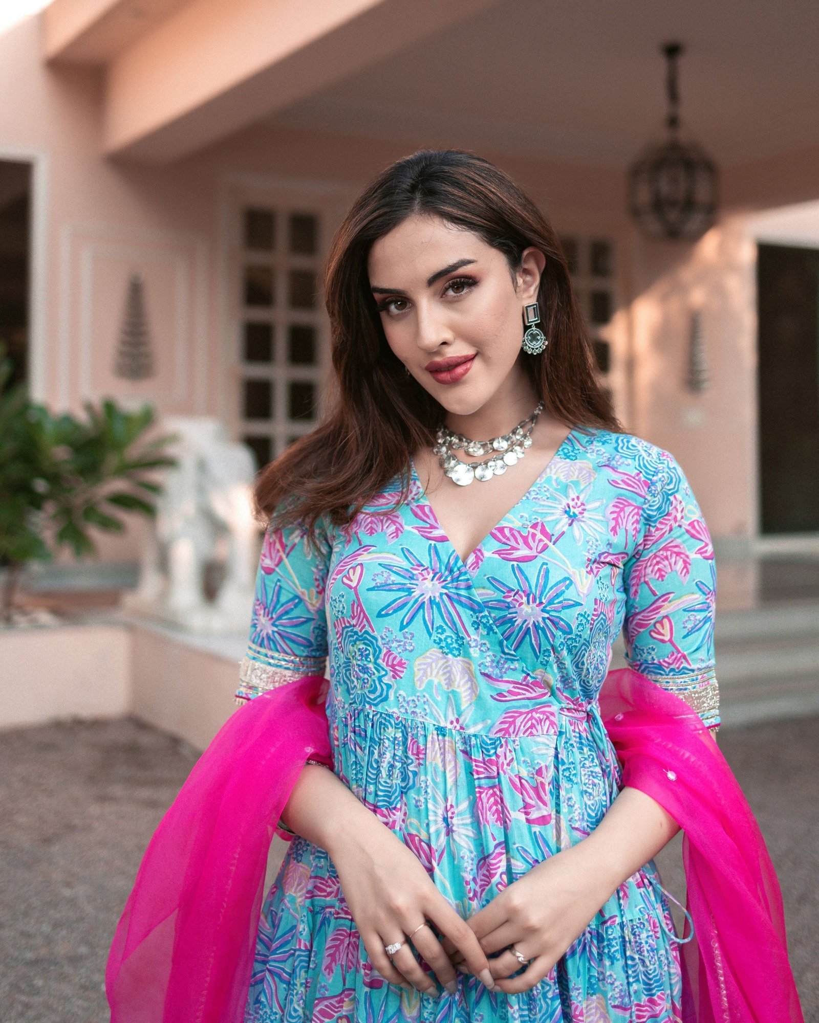 Blue Cotton Angrakha Suit Set with Gota Work and Organza Dupatta - Image 5