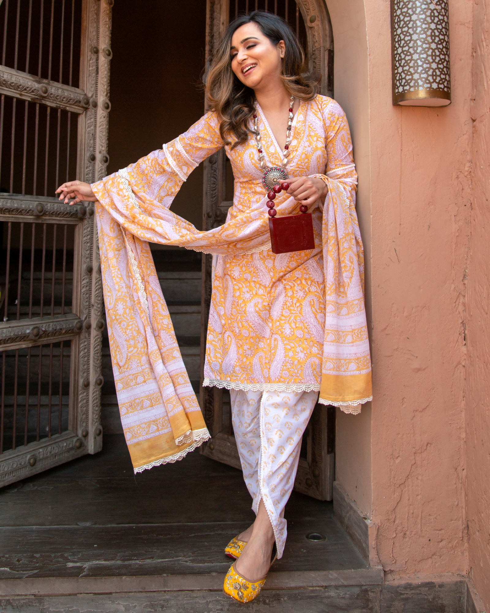 Blazing Yellow Handblock Suit Set - Image 2