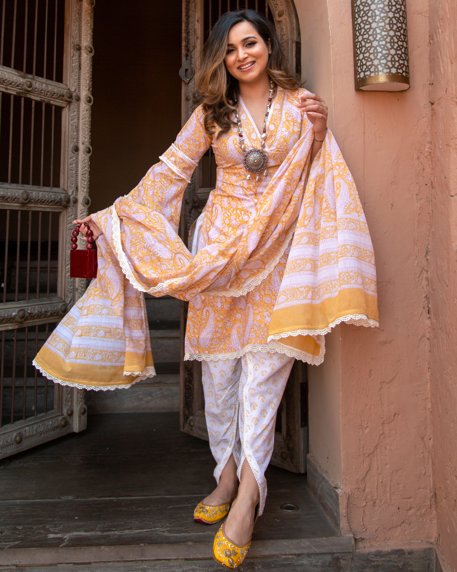 Blazing Yellow Handblock Suit Set - Image 3