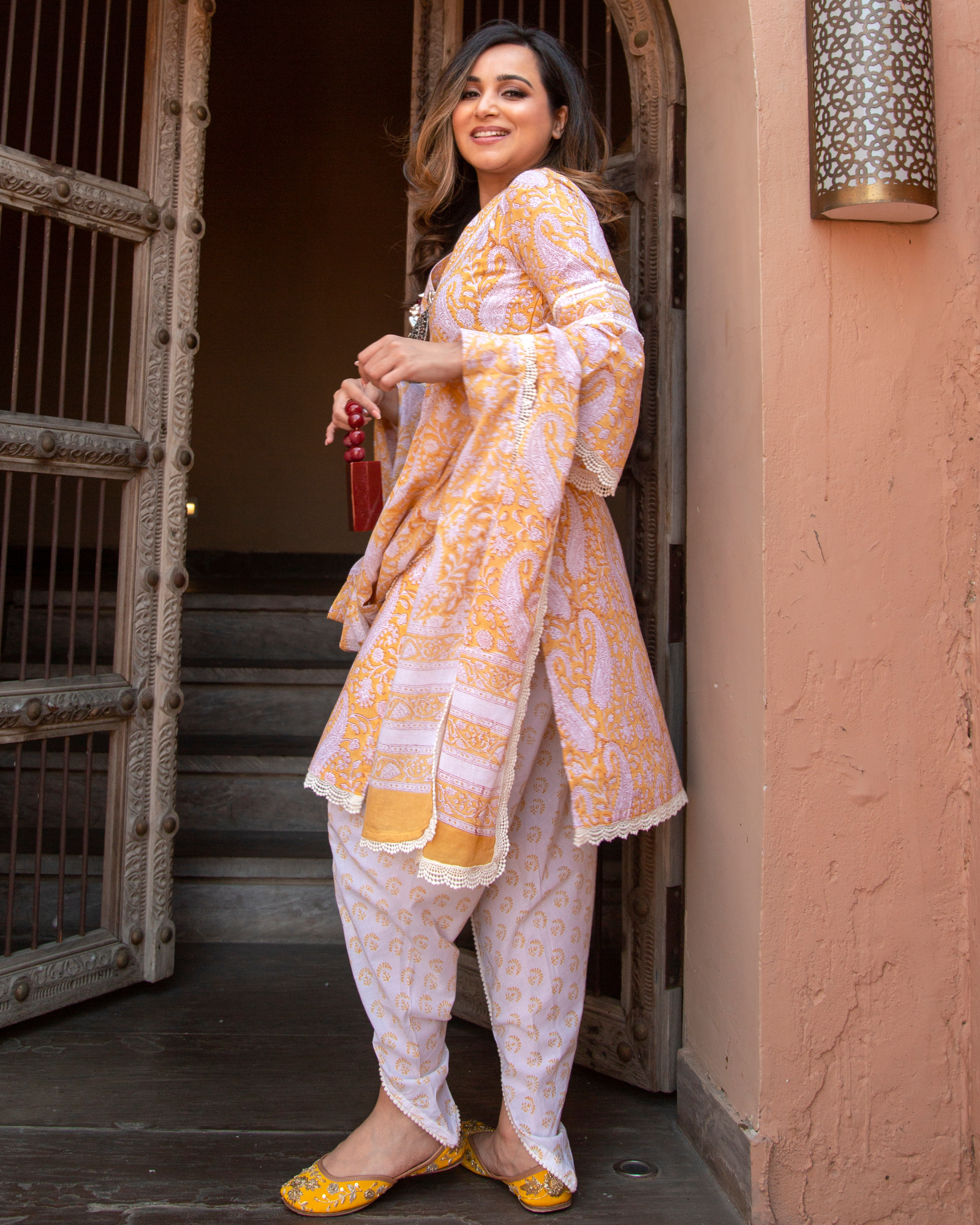 Blazing Yellow Handblock Suit Set - Image 4