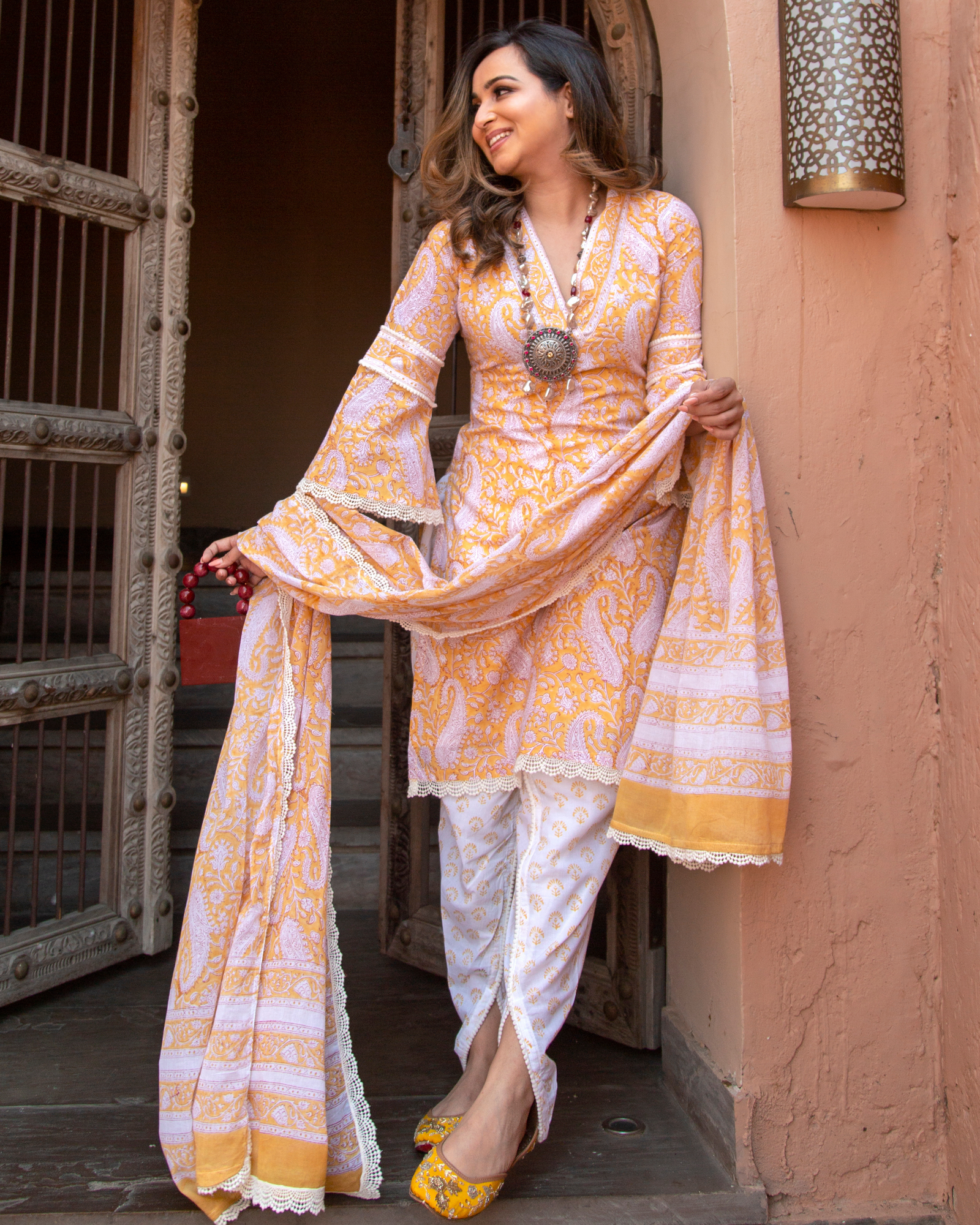 Blazing Yellow Handblock Suit Set - Image 5